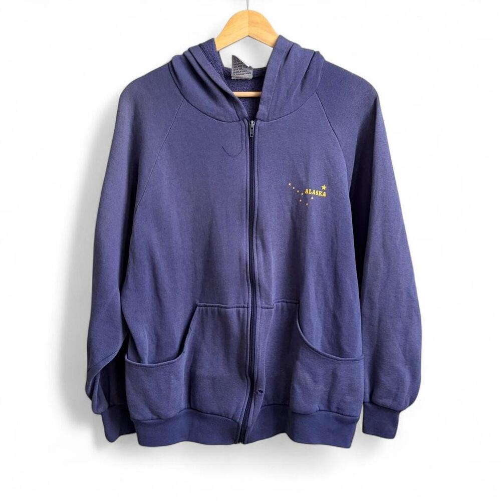 Vintage 90s Alaska Stars Zip Up Hoodie Mens L Indie Faded Retro Lightweight